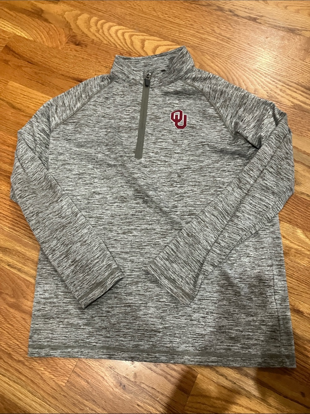 NCAA Gray Heather Quarter-Zip Pullover with Red OU Logo
